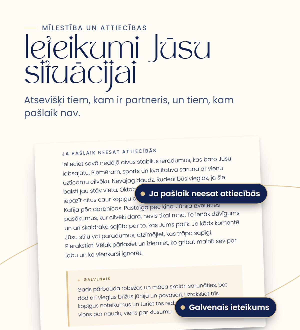 Ieteikumi attiecībām tieši Jūsu situācijai
